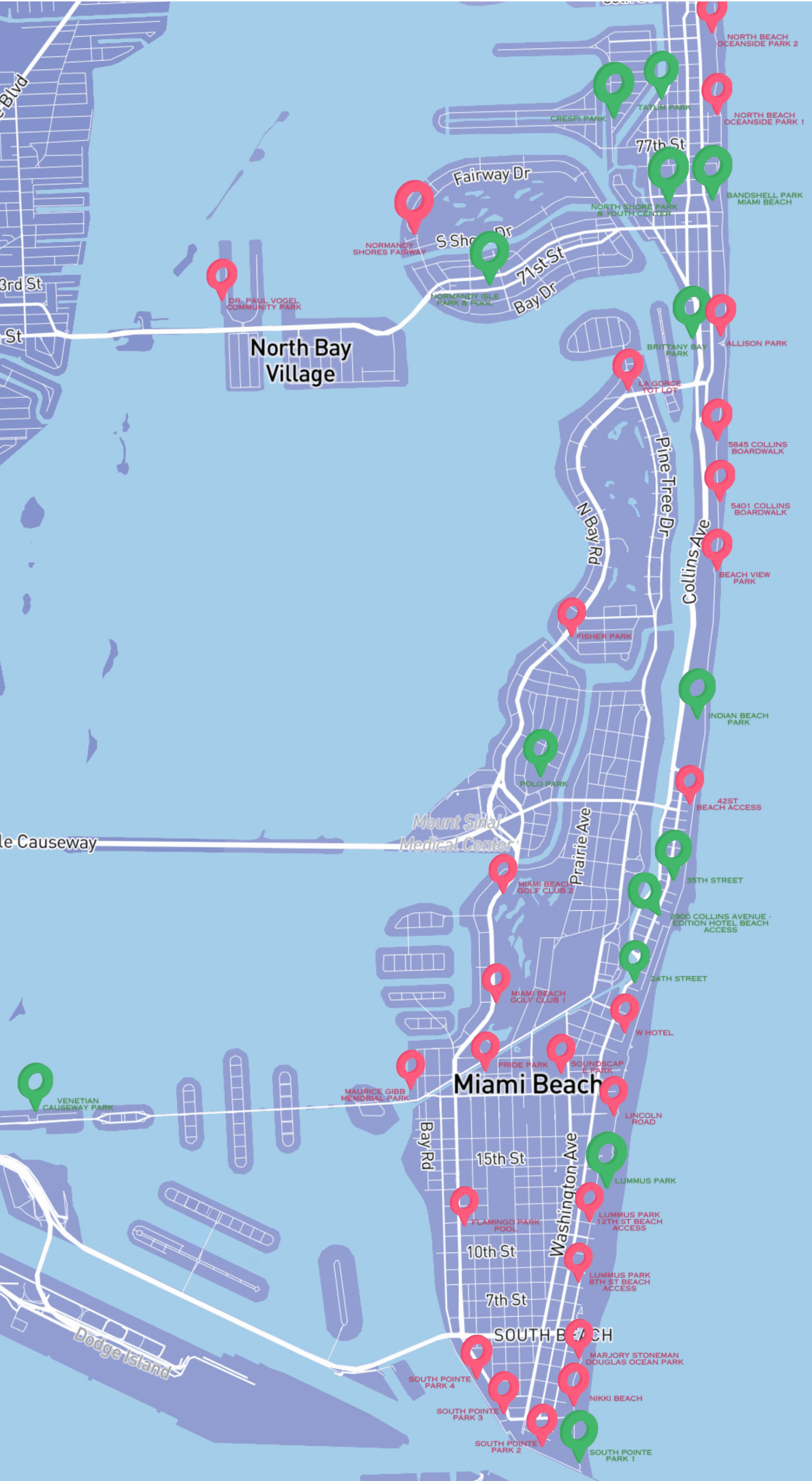 USE station locations across Miami Beach